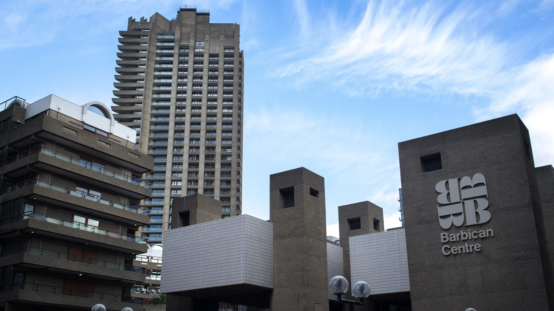 View of the world famous Barbican Centre, in the City of London on October 22, 2017. The Barbican Estate is a brutalist architecture residential estate built during the 1960s and the 1970s within the City of London in Central London, in an area once devastated by World War II bombings and today densely populated by financial institutions. It also hosts a conservatory which contains several plants, and a luxury tea room