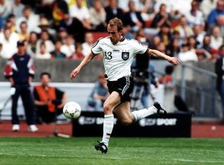 Mario Basler in action for Germany against France in December 1996.