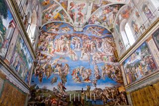 Michelangelo painted a fresco titled 'The Last Judgment' on the wall behind the altar in the Sistine Chapel.