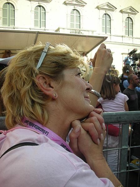 A proud mum: Gaby Schleck watches her son in Italy,