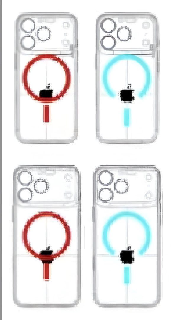 Diagram iPhone 17 Pro dan iPhone 17 Pro Max, menunjukkan bagaimana cincin pengisian Magsafe dapat dipindahkan ke bawah dan kehilangan beberapa magnet untuk memberikan ruang bagi logo yang diposisikan ulang.
