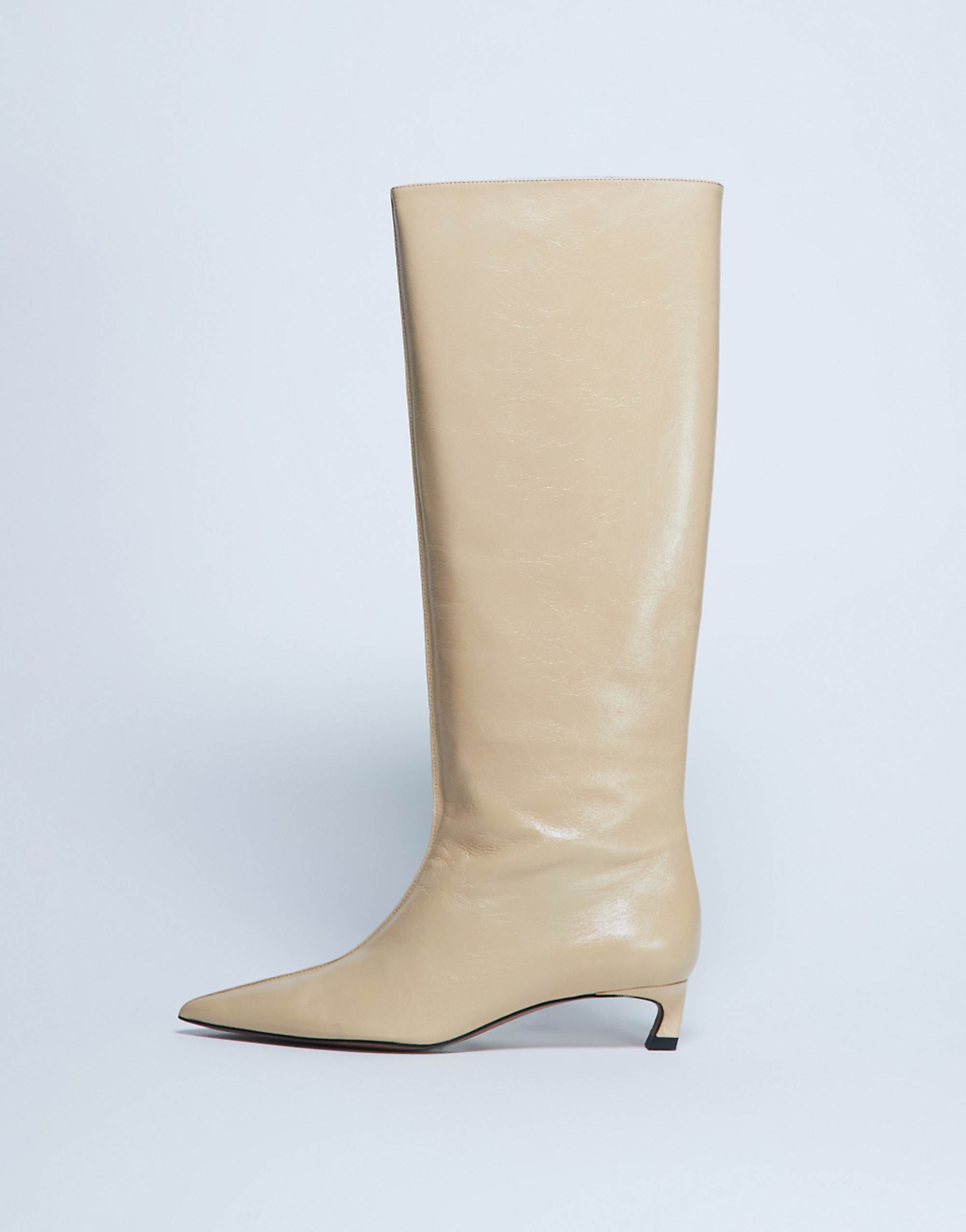 Topshop Sophie Premium Leather Pointed Toe Knee High Boots in Buttermilk