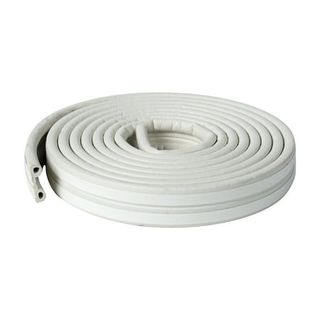 A roll of white rubber weatherstripping coiled up