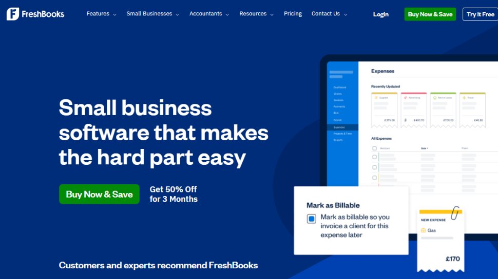 Website screenshot of FreshBooks (October, 2025)