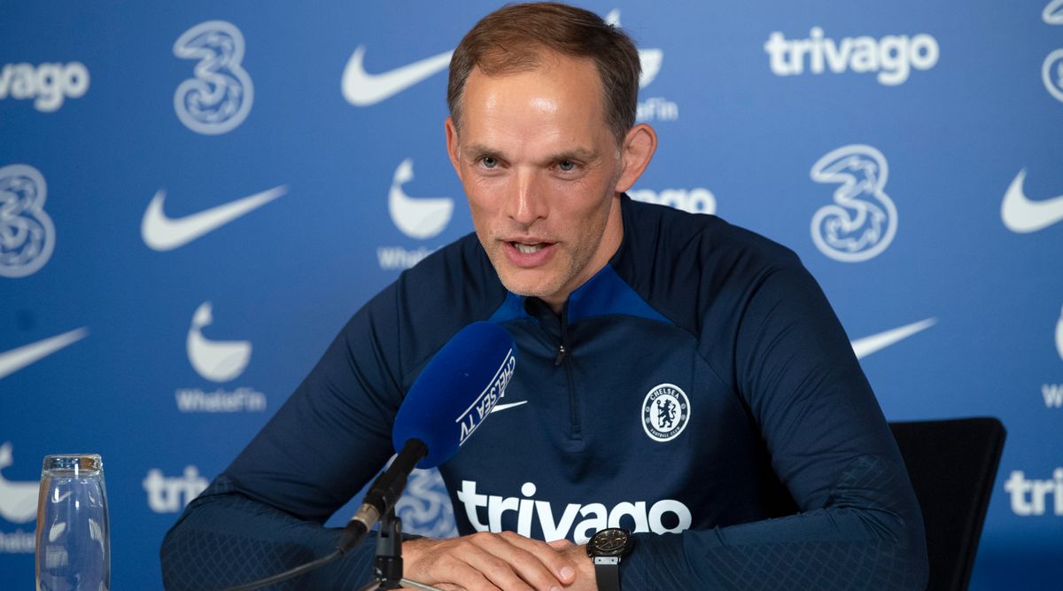 Thomas Tuchel of Chelsea during a press conference at Chelsea Training Ground on August 5, 2022 in Cobham, England