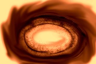 Artist's impression of the swirling inner region of a protoplanetary disk, where strong pressure gradients lead to the trapping of dust and pebbles and the formation of a Vulcan planet. 