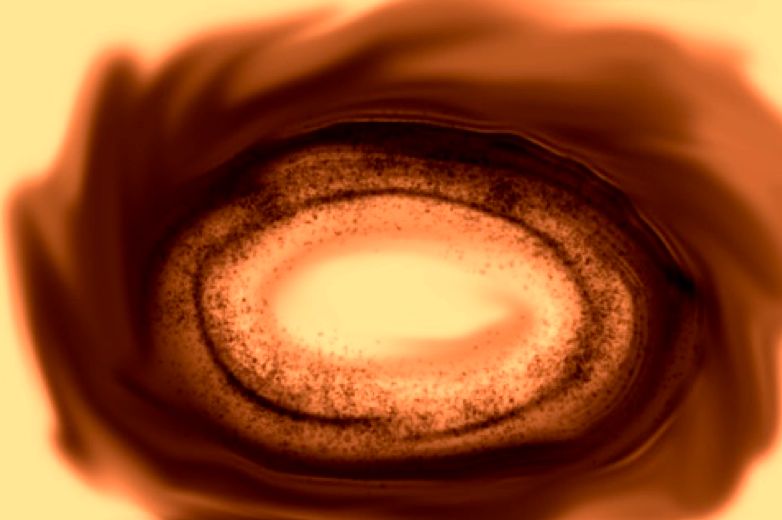 Artist&#039;s impression of the swirling inner region of a protoplanetary disk, where strong pressure gradients lead to the trapping of dust and pebbles and the formation of a Vulcan planet. 