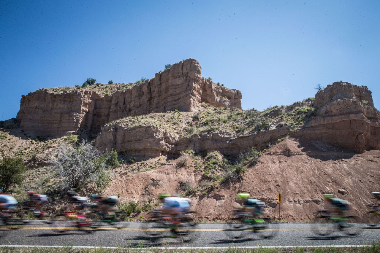 Riders speed by a on one of the downhills during stage 1 at Tour of the Gila