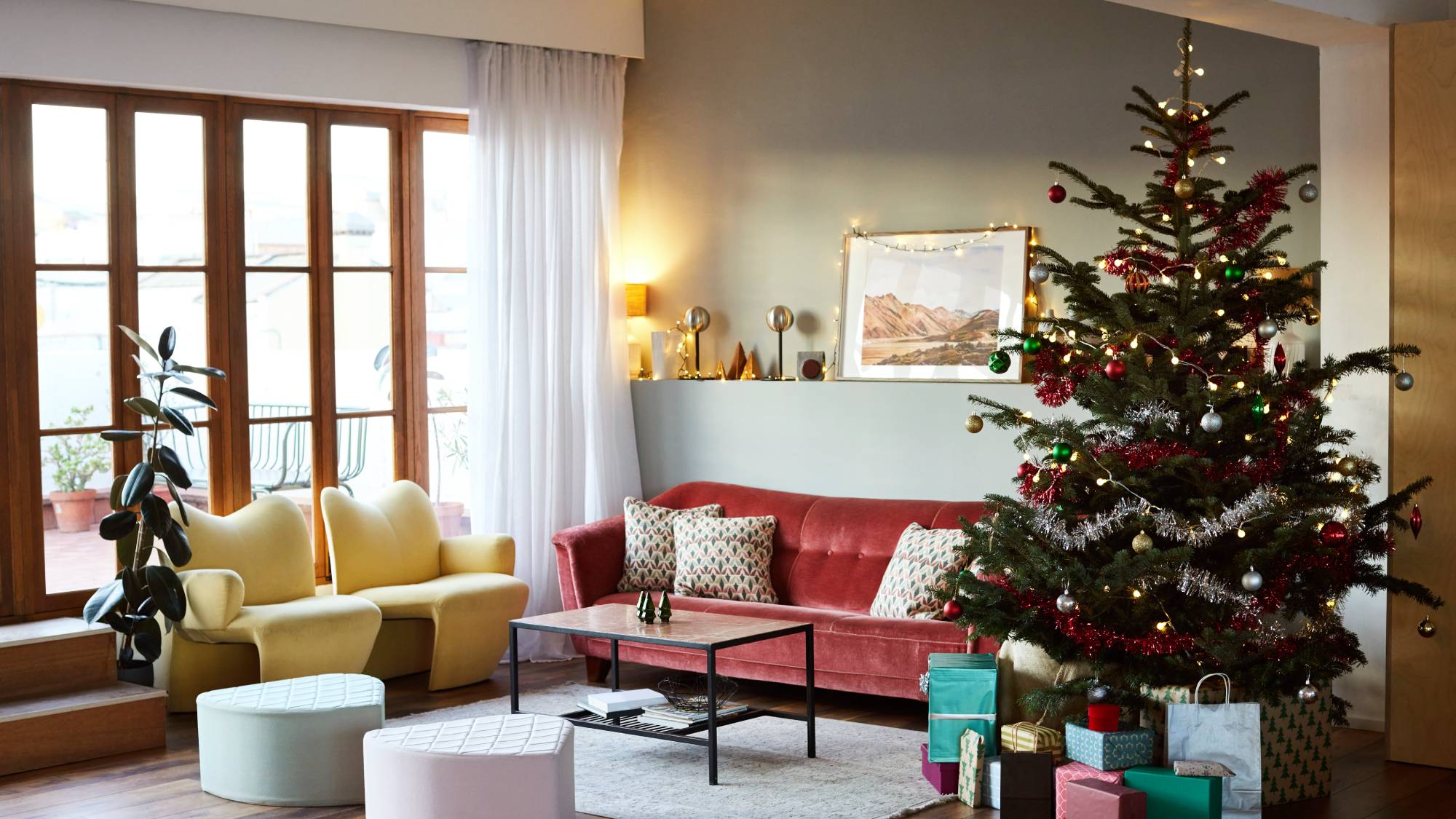 Live Christmas tree in living room