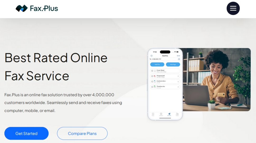 Fax.plus website screenshot (June 2025).