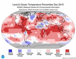 December 2015, blended land and sea surface temperature anomalies (in degrees Celsius)