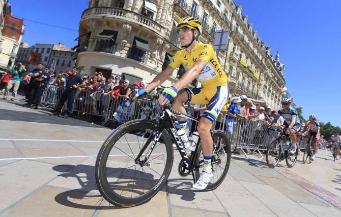 Daryl Impey (Orica-GreenEdge) enjoys his first day in yellow.