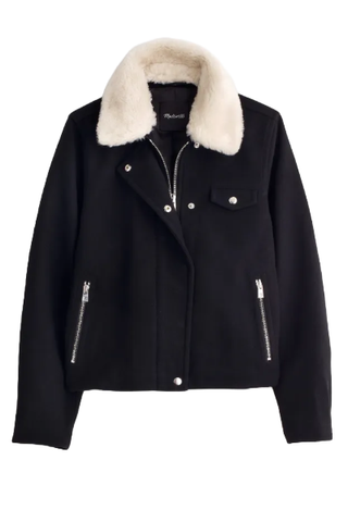 Madewell Sherpa-Collar Asymmetric Zip-Front Jacket (Was $268) 