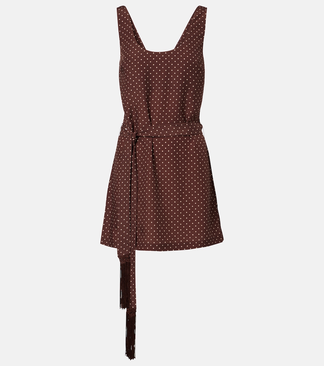 Evie Belted Polka-Dot Minidress in Brown - Posse