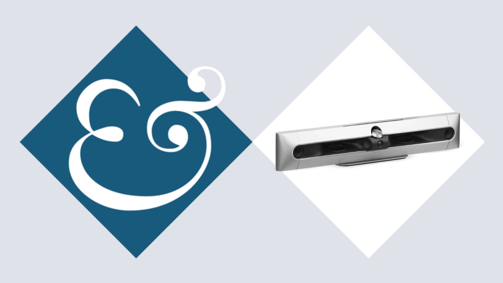 Beosound Premiere soundbar on a blue and white Homes &amp; Gardens template with ampersand logo