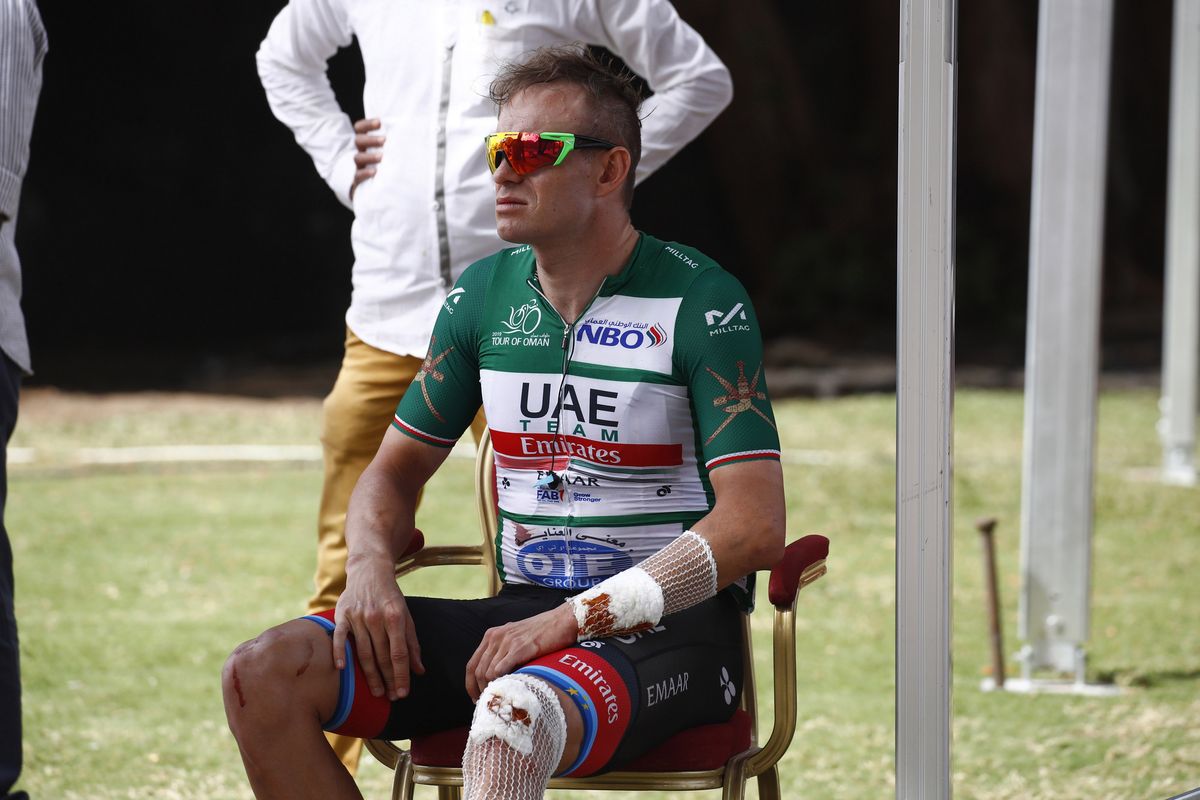 Alexander Kristoff (UAE Team Emirates) after his crash