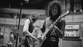 Guitarist Peter Green and bassist John McVie of Fleetwood Mac rehearse at the Royal Albert Hall in 1969