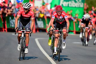 Chris Froome, Alberto Contador and Mike Woods finishes stage 18 at the Vuelta