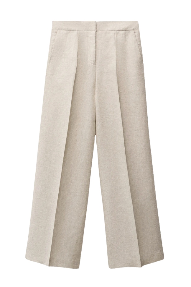 MANGO, Wide Leg Linen Pants