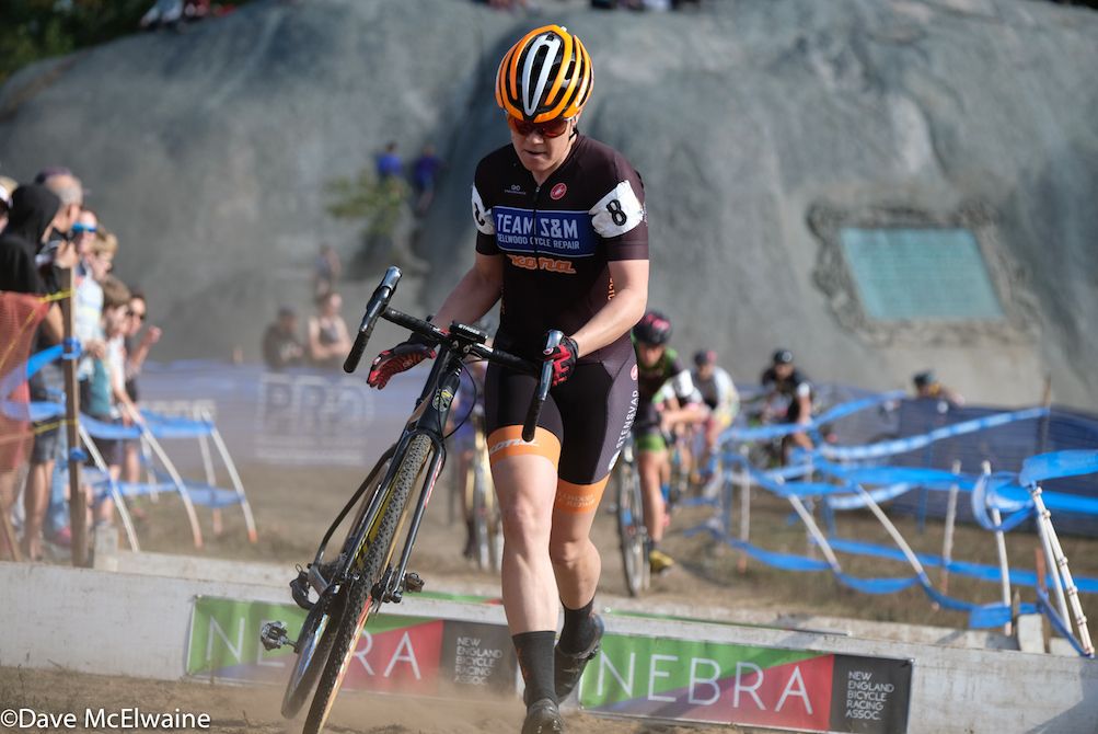 Beth Ann Orton (Team S&amp;m CX) clearing the barriers on the first lap on the second day of racing at the Gran Prix of Gloucester