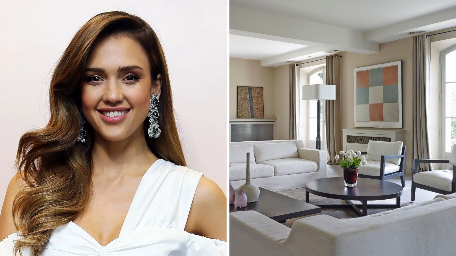 Jessica Alba and neutral living room