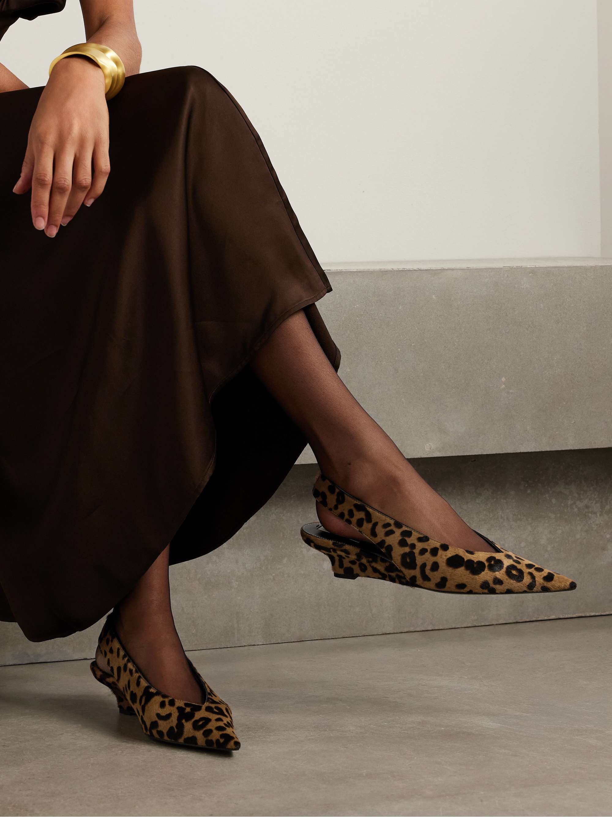 Leopard-Print Calf Hair Wedge Slingback Pumps