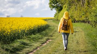 A woman hiking in spring