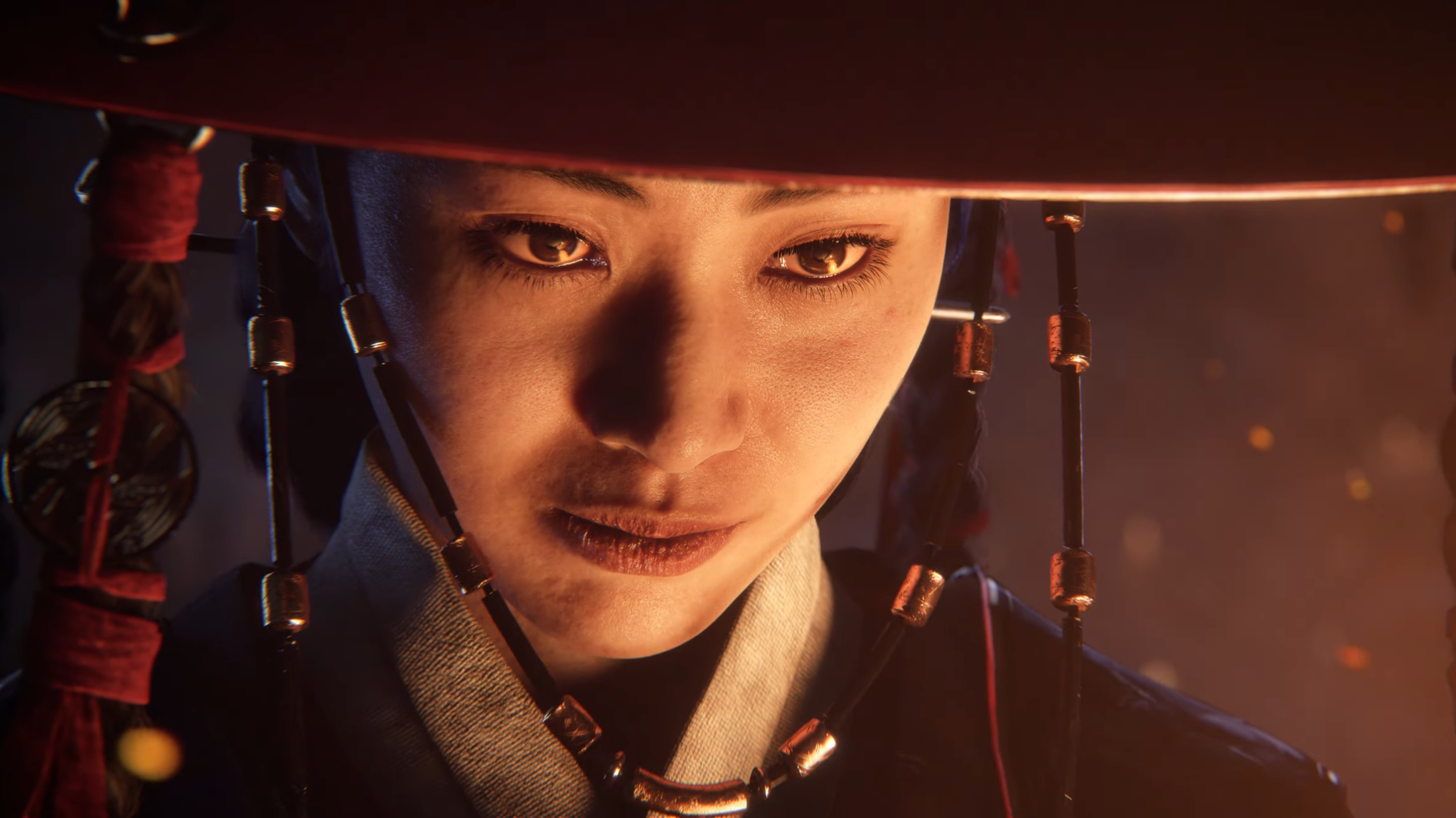 Woochi the Wayfarer trailer still - closeup of Myoan the mysterious shaman