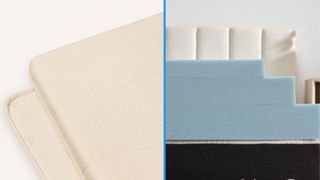 A split screen of the Birch Organic Latex vs the Lucid Gel Memory Foam mattress toppers