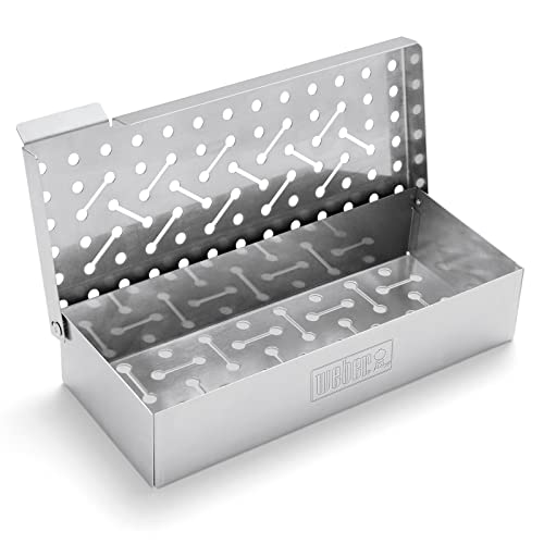 Weber Smoker Box (24 X 12 X 5cm), Made of Durable Stainless Steel, With Ventilation Slots, Easy Filling of Smoker Chips, Perfectly Suitable for Gas Grills, Smoking - Silver (7576)