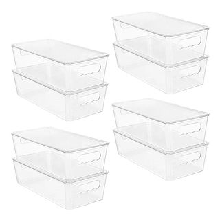 8 piece Clear Organizers and Storage Bins With Lids. They have handle cut outs for easy movement.