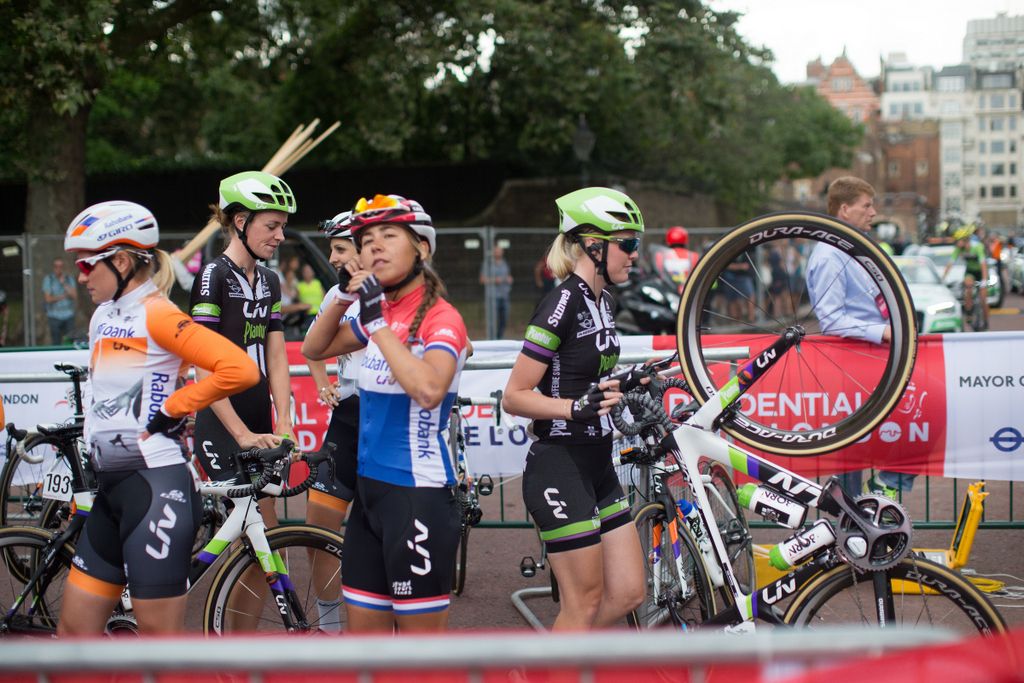 The riders get ready for the start of the race