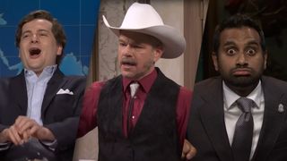Jeremy Culhane, Matt Damon, and Aziz Ansari on Saturday Night Live on May 9, 2026
