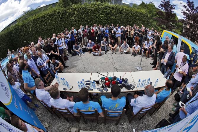 Vincenzo Nibali at the Astana press conference on the Tour de France rest day