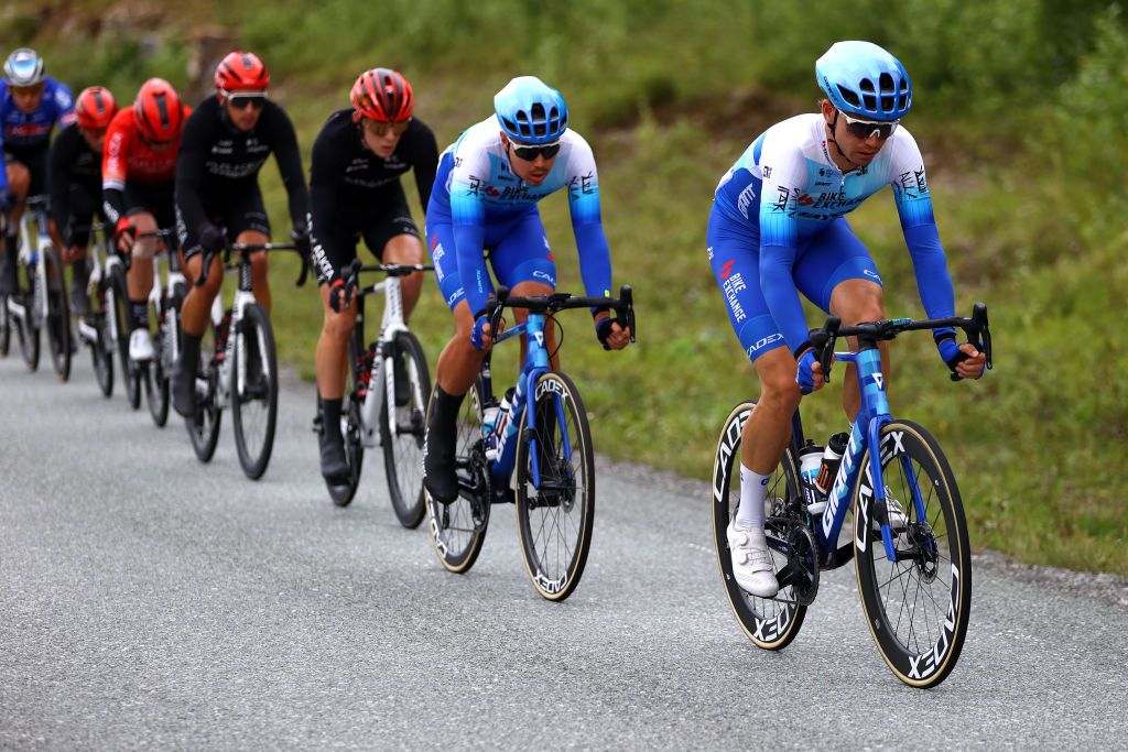 BRONNOYSUND NORWAY AUGUST 12 Dion Smith of New Zealand and Team BikeExchange Jayco competes during the 9th Arctic Race Of Norway 2022 Stage 2 a 1543km stage from Mosjen to Brnnysund ArcticRace on August 12 2022 in Bronnoysund Norway Photo by Michael SteeleGetty Images