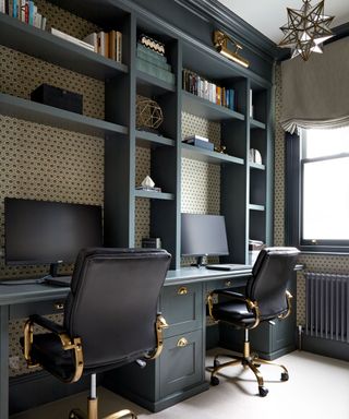 Dark blue office in elegant period house in London