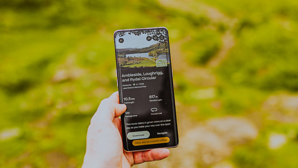 AllTrails app used on a hike