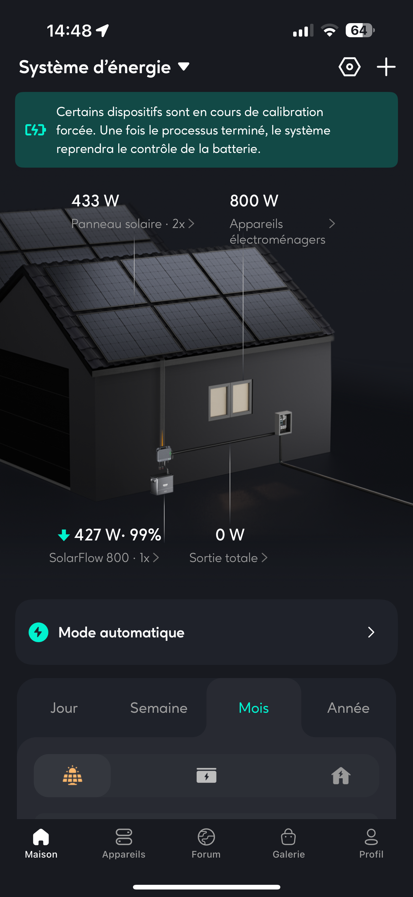 tableau de bord de suivi sur l'application zendure