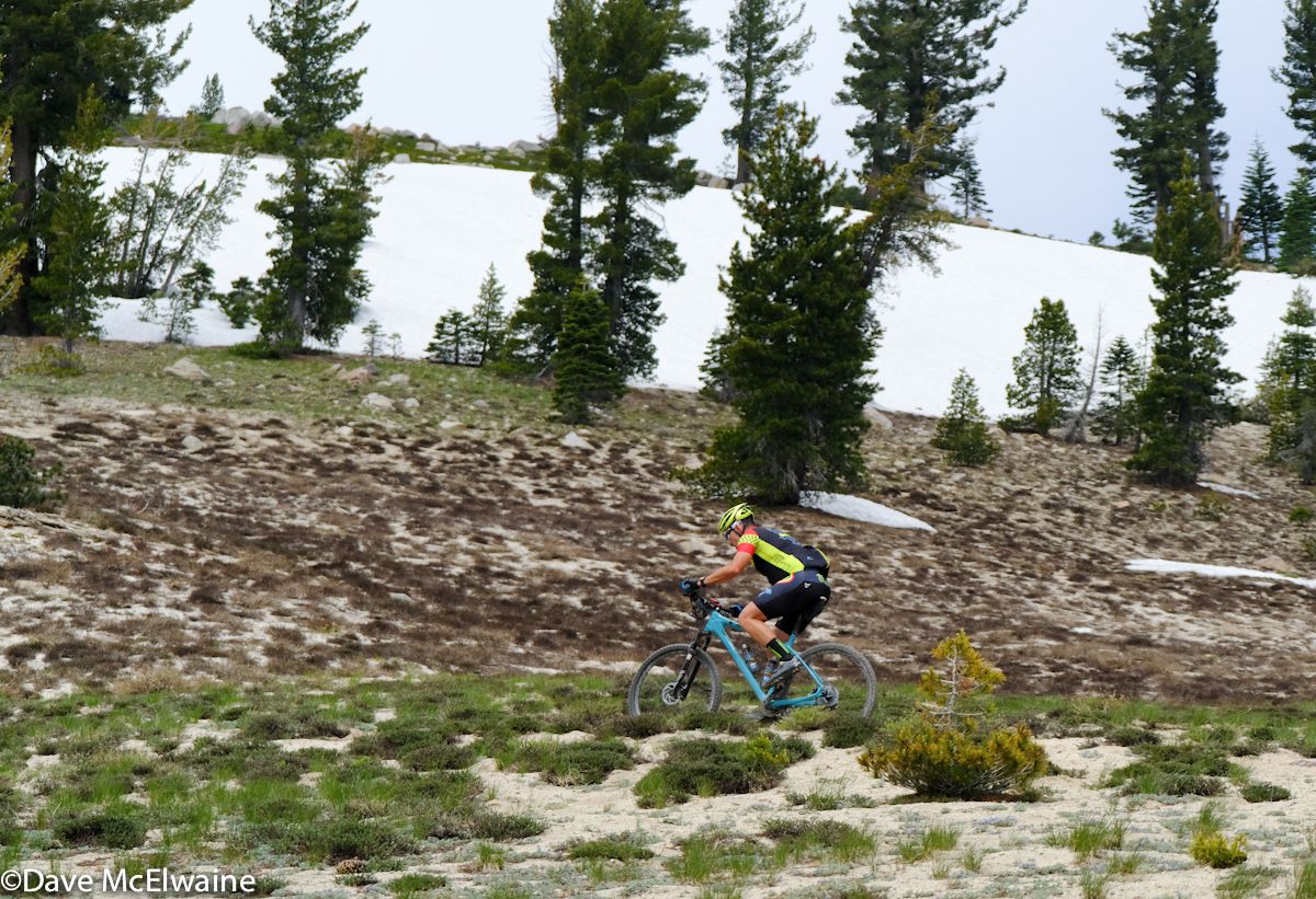 Riders passed by many snowfields on the Tahoe Rim Trail and had to pass over a couple long patches of snow.