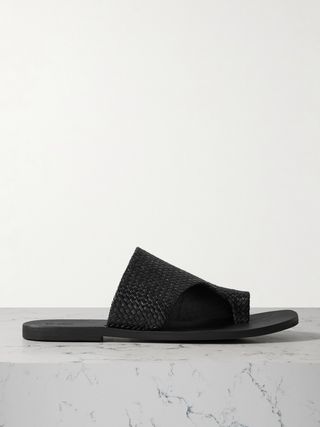 Asymmetric Woven Leather Slides