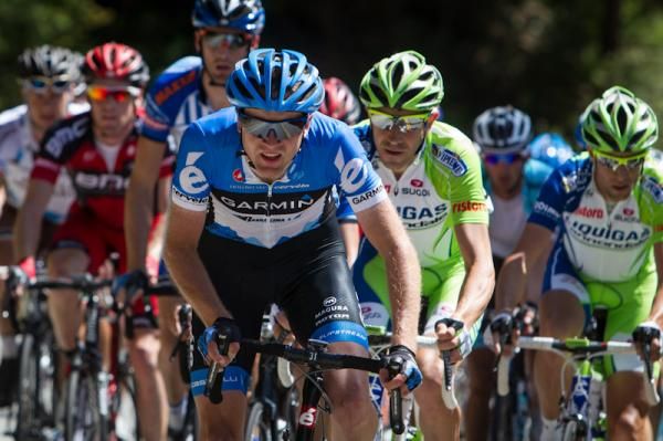 Tom Peterson (Garmin-Barracuda) leads the field on the climb