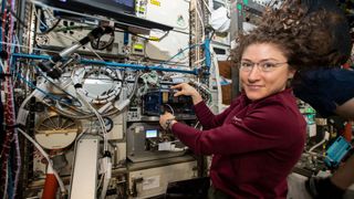 Christina Koch on the space station during Expedition 60. 