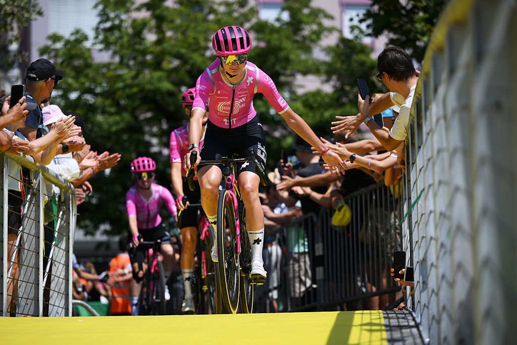 LAUSANNE, SWITZERLAND - AUGUST 01: Nina Berton of Luxembourg and Team EF Education - Oatly prior to the 5th Tour de France Femmes 2026, Stage 1 a 138km stage from Lausanne to Lausanne / #UCIWWT / on August 01, 2026 in Lausanne, Switzerland. (Photo by Alex Broadway/Getty Images)