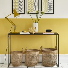 living room with white and yellow wall