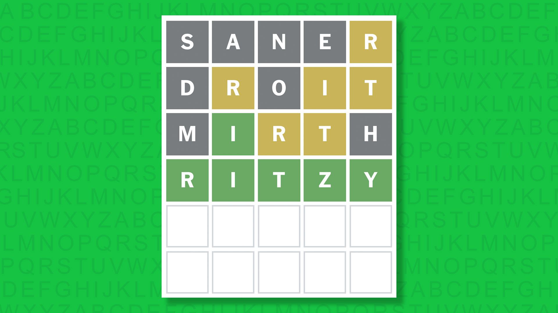 NYT Wordle answer for game 1930 on a green background