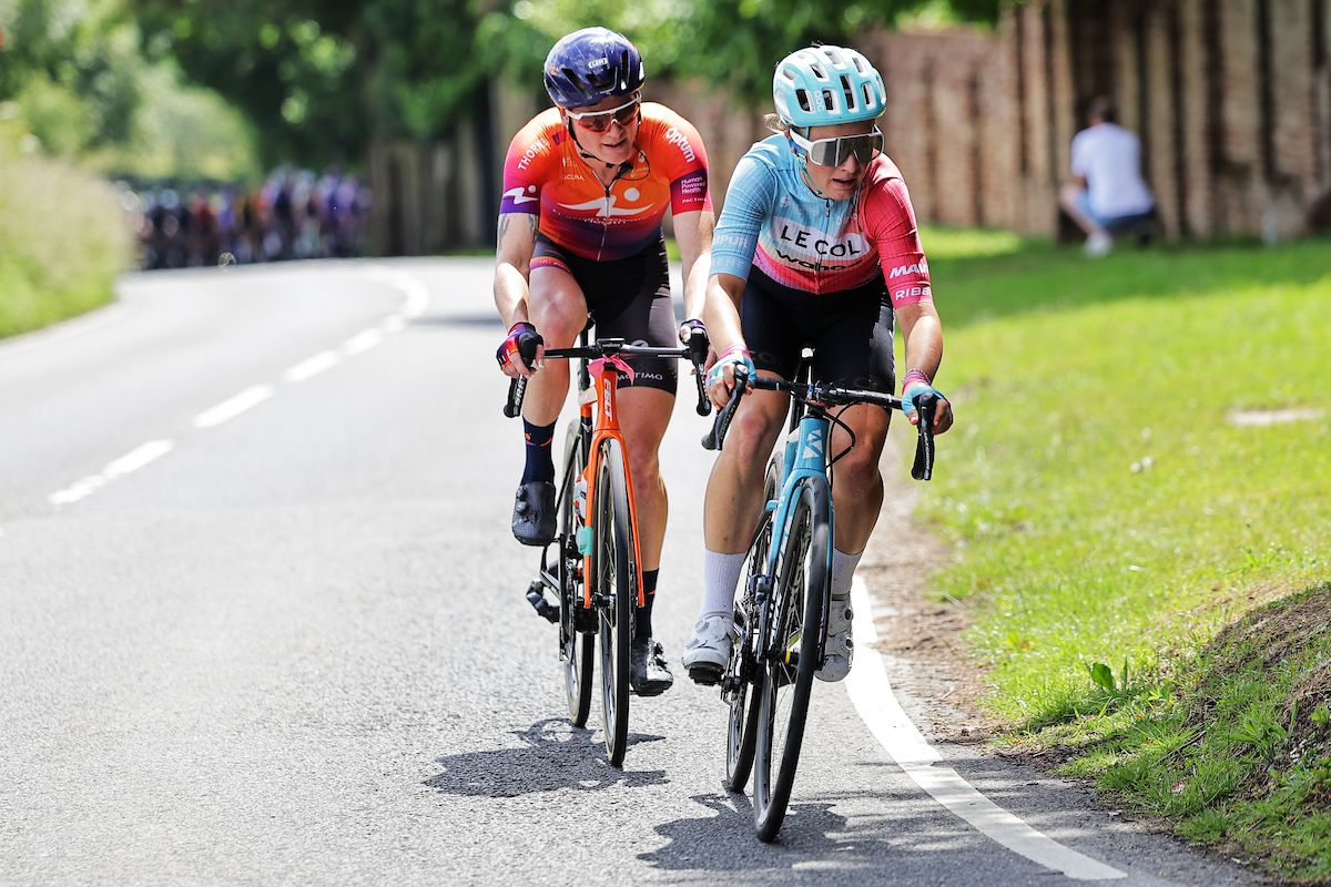 Picture by Alex Whitehead/SWpix.com - 07/06/2022 - Cycling - The Women&acirc;s Tour 2022 - Stage Two - Harlow, England - Gladys Verhulst of Le Col Wahoo and Lily Williams of Human Powered Health break away from the peloton