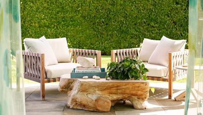 Outdoor furniture that has been accessorized to feel more expensive