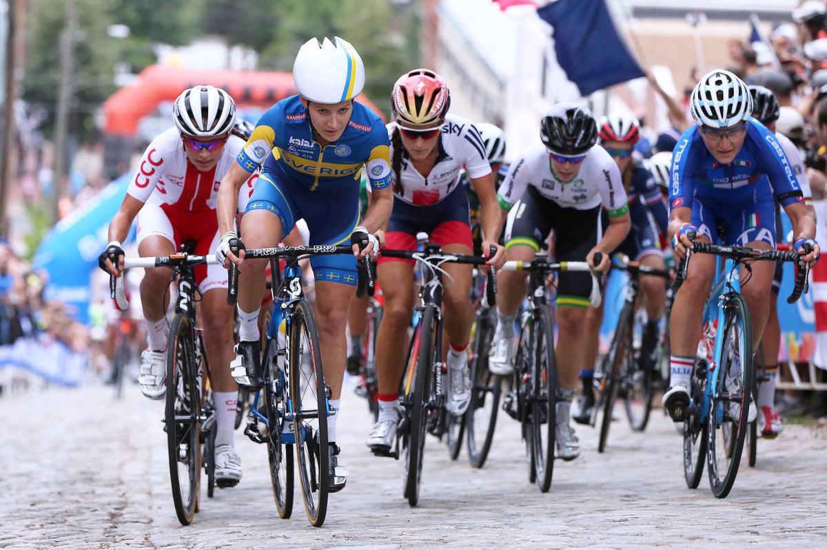 Emma Johansson (Sweden) leading up a climb
