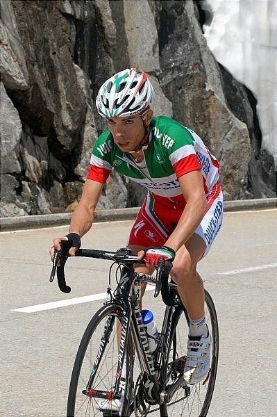 Giovanni Visconti (Quick Step) climbing up the 2479-metre Col du Nufenen.
