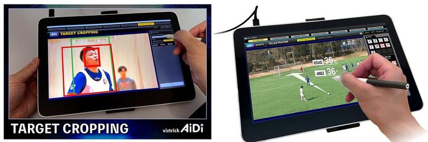 Two screens showing how the AI solution is used in sports production